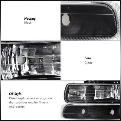 Chevy Tahoe 2000-2006 Black Headlights Bumper Lights