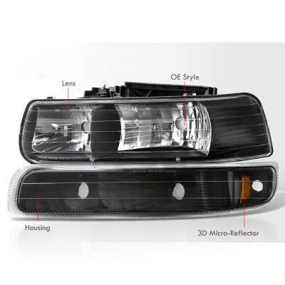 Chevy Tahoe 2000-2006 Black Headlights Bumper Lights