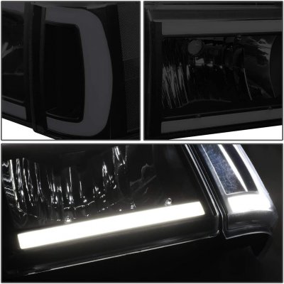 Ford F350 1987-1991 Black Smoked LED Tube DRL Headlights