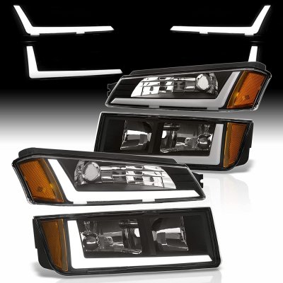 Chevy Avalanche Body Cladding 2002-2006 Black Headlights LED DRL