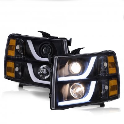 Chevy Silverado 2500HD 2007-2014 Black Projector Headlights LED DRL J2