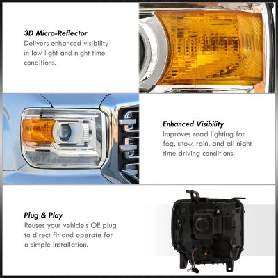 GMC Sierra 1500 2014-2015 Projector Headlights LED Signature DRL