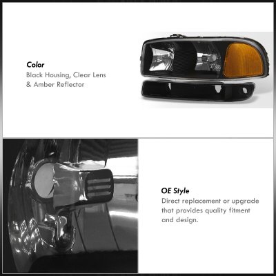 GMC Sierra 1500HD 2001-2007 Black Headlights Bumper Lights