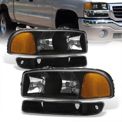 GMC Sierra 1500HD 2001-2007 Black Headlights Bumper Lights