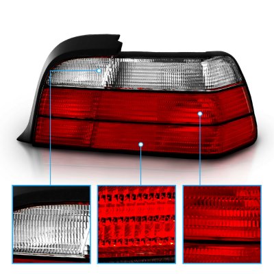 BMW 3 Series Coupe 1992-1998 Red and Clear Euro Tail Lights