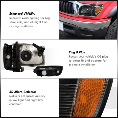 Toyota Tacoma 2001-2004 Black Headlights and Fog Lights