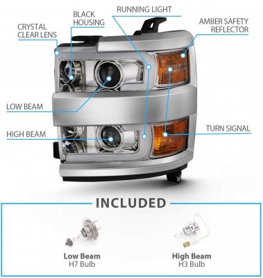 Chevy Silverado 2500HD 2015-2019 LED DRL Projector Headlights Chrome Bezels A1