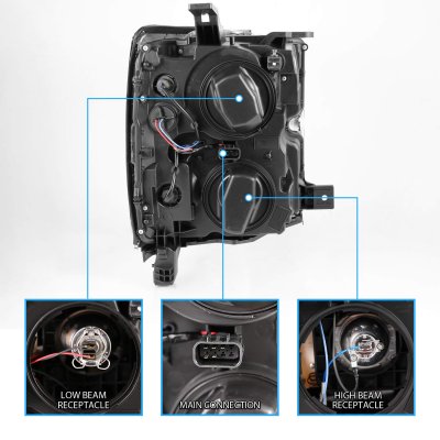 Chevy Silverado 2500HD 2015-2019 LED DRL Projector Headlights Chrome Bezels A1