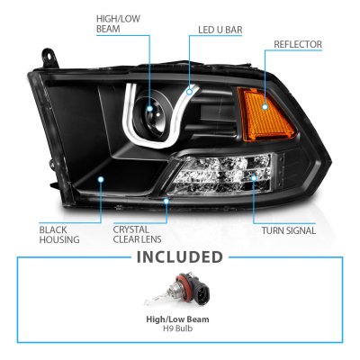 Dodge Ram 2009-2018 Black Projector Headlights LED DRL A2