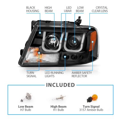 Ford F150 2004-2008 Black Projector Headlights LED A2