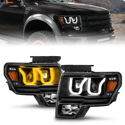 Ford F150 2009-2014 Black Projector Headlights LED DRL Switchback A3
