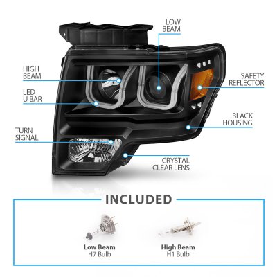 Ford F150 2009-2014 Black Projector Headlights LED DRL A2