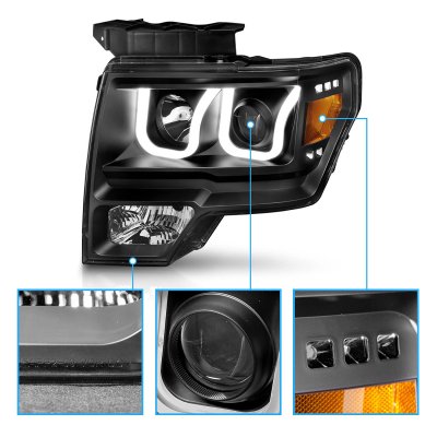Ford F150 2009-2014 Black Projector Headlights LED DRL A2