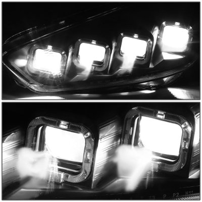 Ford Focus 2015-2018 Black LED Projector Headlights Quad Halo Switchback Signals
