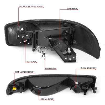 GMC Sierra 1999-2006 Black Headlights Set LED DRL N2