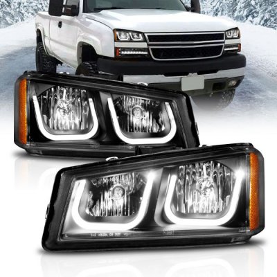 Chevy Silverado 1500HD 2003-2006 Black Headlights LED DRL A1