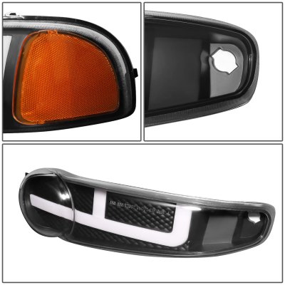 GMC Yukon XL Denali 2001-2006 Black LED DRL Headlights Switchback Bumper Lights N4