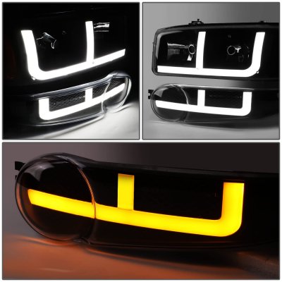 GMC Yukon XL Denali 2001-2006 Black LED DRL Headlights Switchback Bumper Lights N4