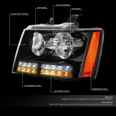 Chevy Avalanche 2007-2013 Black Headlights LED DRL Signals