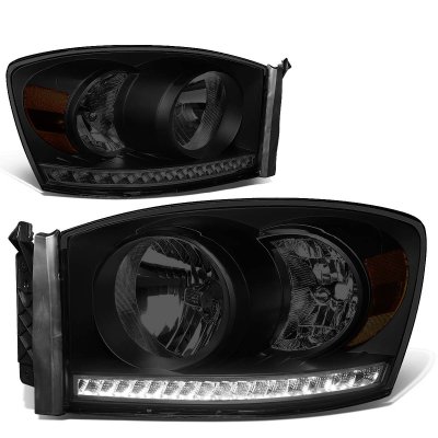 Dodge Ram 3500 2006-2009 Black Smoked Headlights LED Lights