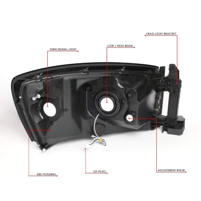 Dodge Ram 3500 2006-2009 Black Smoked Headlights LED Lights