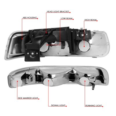 Pair Of Clear Bumper Fog Lights For Chevy Suburban 1500 2500 (2000-2006) – Direct Replacement With Bulbs, DOT Certified