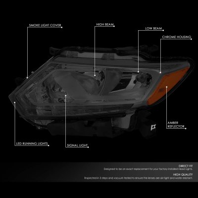 Nissan Rogue 2014-2016 Smoked Headlights LED DRL
