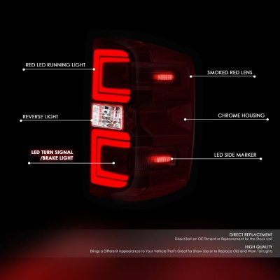 Chevy Silverado 1500 2014-2018 Tinted Tube LED Tail Lights N4