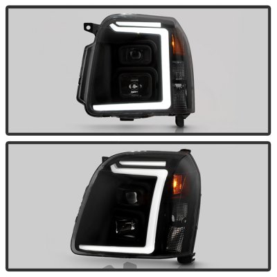 GMC Yukon XL 2007-2014 Black Smoked Projector Headlights LED DRL S2