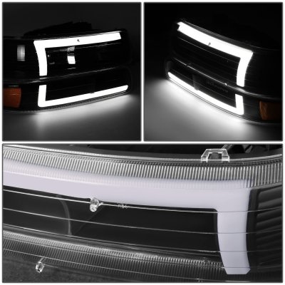 Chevy Suburban 2000-2006 Black LED DRL Headlights
