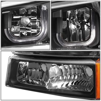 Chevy Silverado 1500HD 2003-2006 Black LED DRL Headlights Set N3