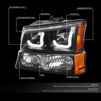Chevy Silverado 1500HD 2003-2006 Black LED DRL Headlights Set N3