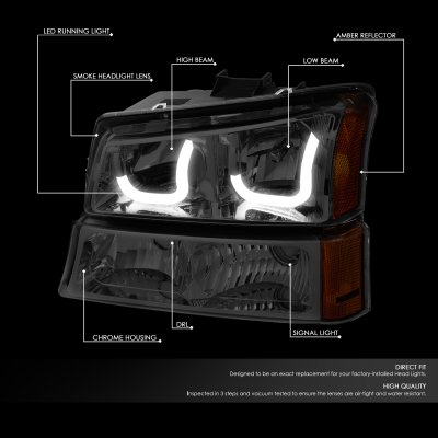 Chevy Silverado 2003-2006 Smoked LED DRL Headlights Set N3