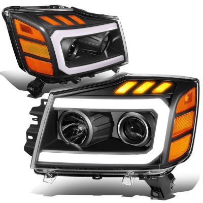 Nissan Titan 2004-2015 Black Projector Headlights LED DRL Signals