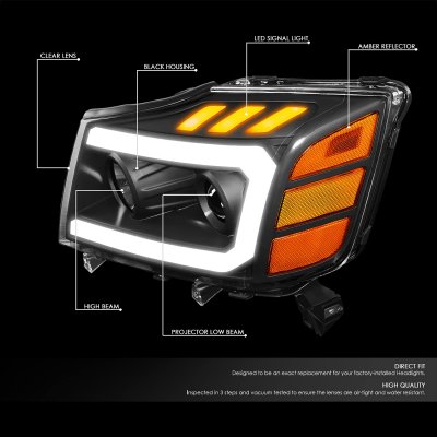 Nissan Titan 2004-2015 Black Projector Headlights LED DRL Signals