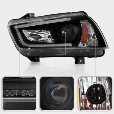 Dodge Charger 2011-2014 Black HID Projector Headlights LED DRL