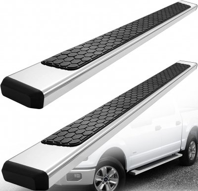 Black Running Boards With Red Step Pad For 2009-2024 Dodge Ram 1500-3500 Quad Cab 5.5 Ft Bed