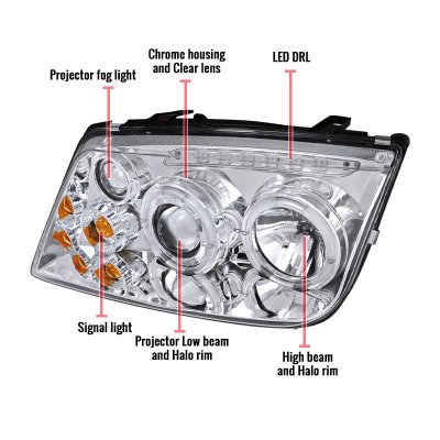 VW Jetta 1999-2004 Chrome Halo Projector Headlights