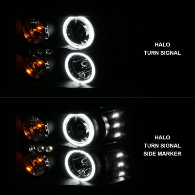 GMC Sierra 2007-2013 Black Projector Headlights with Halo and LED