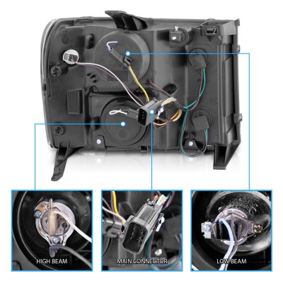 GMC Sierra 3500HD 2007-2014 Black Projector Headlights with Halo and LED
