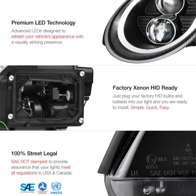 Porsche 911 997 2005-2012 Black HID Projector Headlights LED DRL