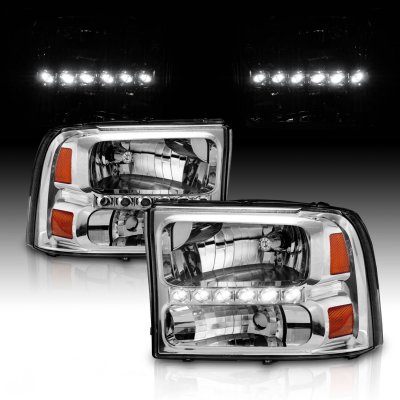 Ford Excursion 2000-2004 Clear Crystal Headlights with LED