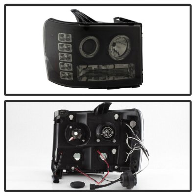 GMC Sierra 2007-2013 Black Smoked Dual Halo Projector Headlights with LED