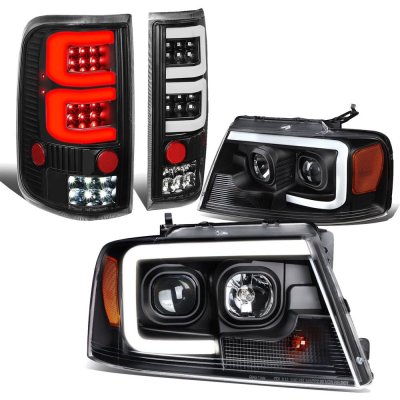 Ford F150 2004-2008 Black Tube DRL Projector Headlights Tail Lights LED