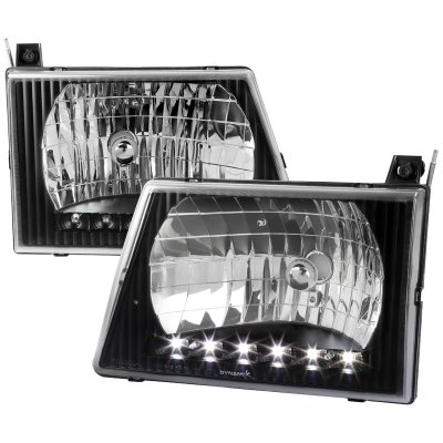 Ford Econoline Van 1992-2007 Black Headlights LED DRL