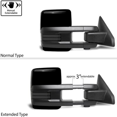 Dodge Ram 1500 2019-2024 Glossy Black Tow Mirrors Smoked LED DRL Power Heated