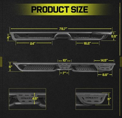 Toyota Tacoma Double Cab 2016-2023 Black Nerf Bars Bed Access Step