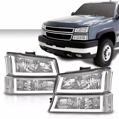 Chevy Avalanche 2003-2006 Chrome Tube DRL Headlights Bumper Lights
