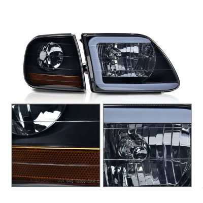 Ford Expedition 1997-2002 Black Smoked Tube Euro LED Headlight Bulbs Set Complete Kit