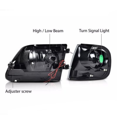 Ford Expedition 1997-2002 Black Smoked Tube Euro LED Headlight Bulbs Set Complete Kit